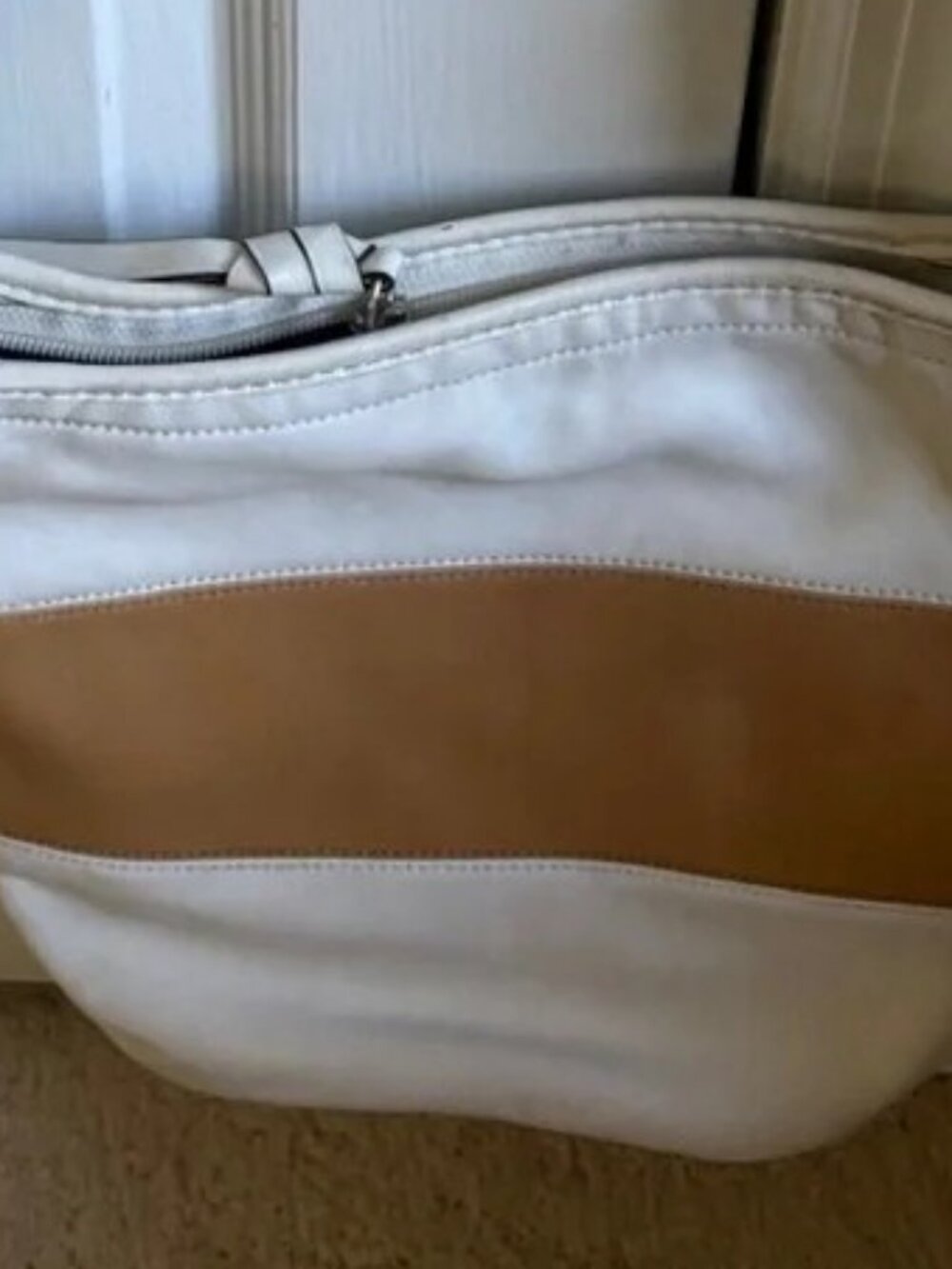 Coach White and Tan Two-Tone Crossbody Bag Cowhide Leather